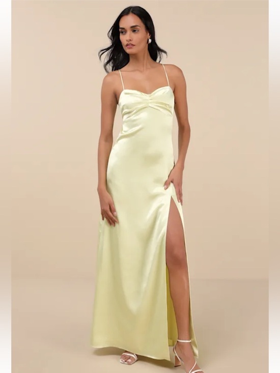 Lulus Dresses & Skirts - NWT Lulus Stunning Example Light Yellow Satin Backless Maxi Dress